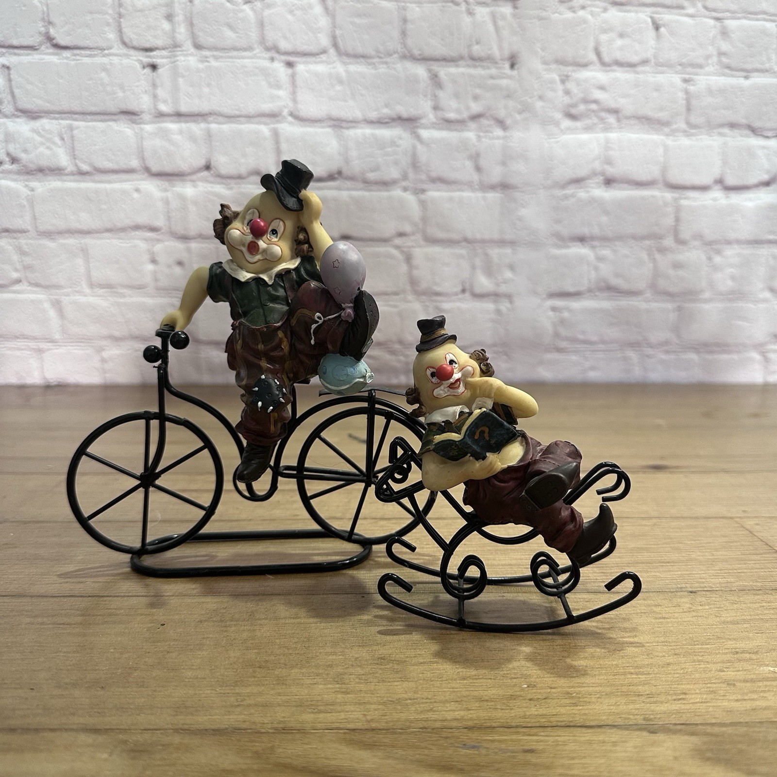 2 X Carnival Circus Vintage Clowns Riding Bicycle And/or Sleigh