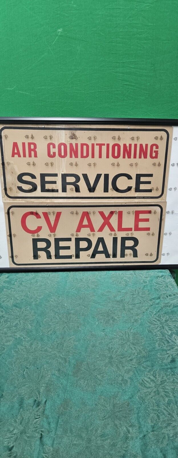Vintage Hard Plastic Garage Signs Of Air Conditioning Service And Cv Axle Repair