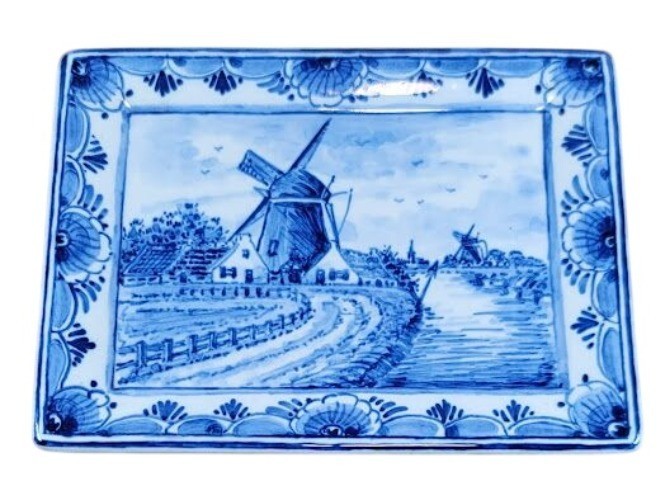 Delft Style Windmill Tray Jorrit Heinen Amsterdam Blue White 6 Inch T15