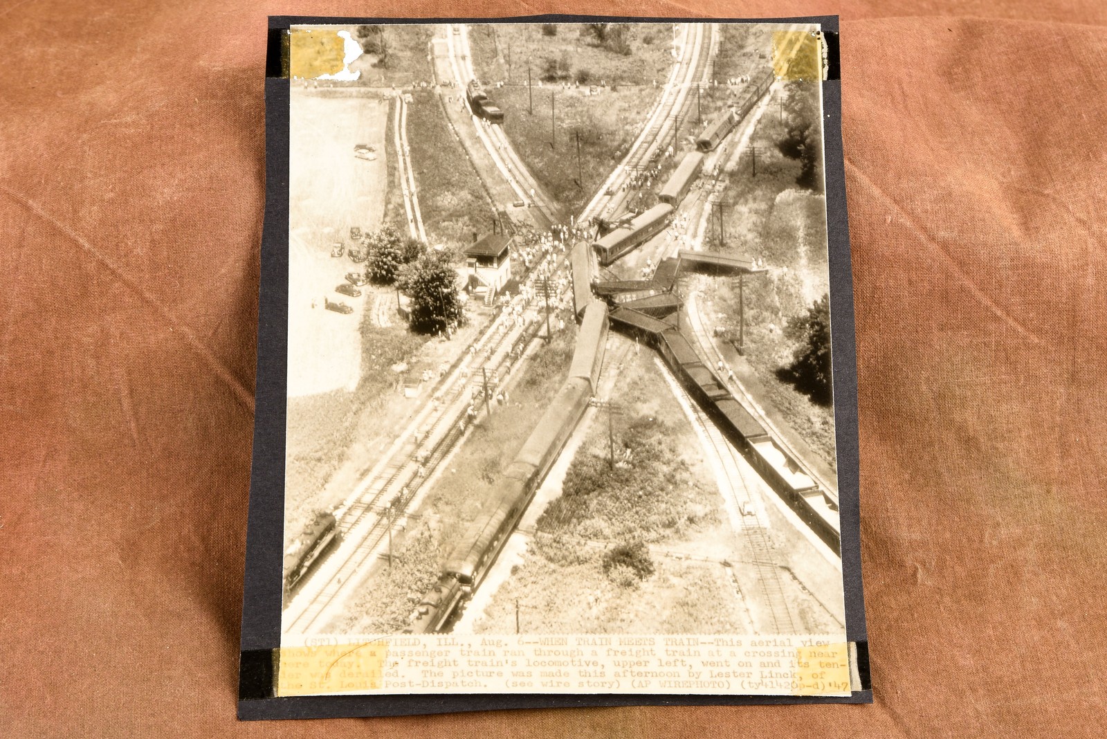 Train Collision Aerial View Litchfield Illinois 5¾x7 1947 AP Wire Photo V39