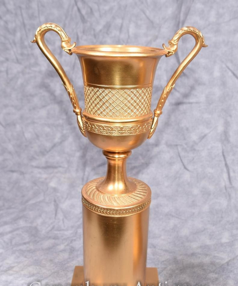 Bronze Gilded Amphora Cup Foyer Empire Decor Campana Vase Trophy Art Mantel URN