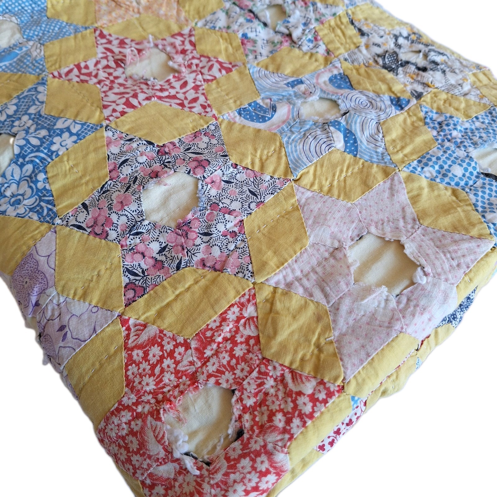 VTG 40\'s Touching Stars Handmade Cotton Quilt 78\