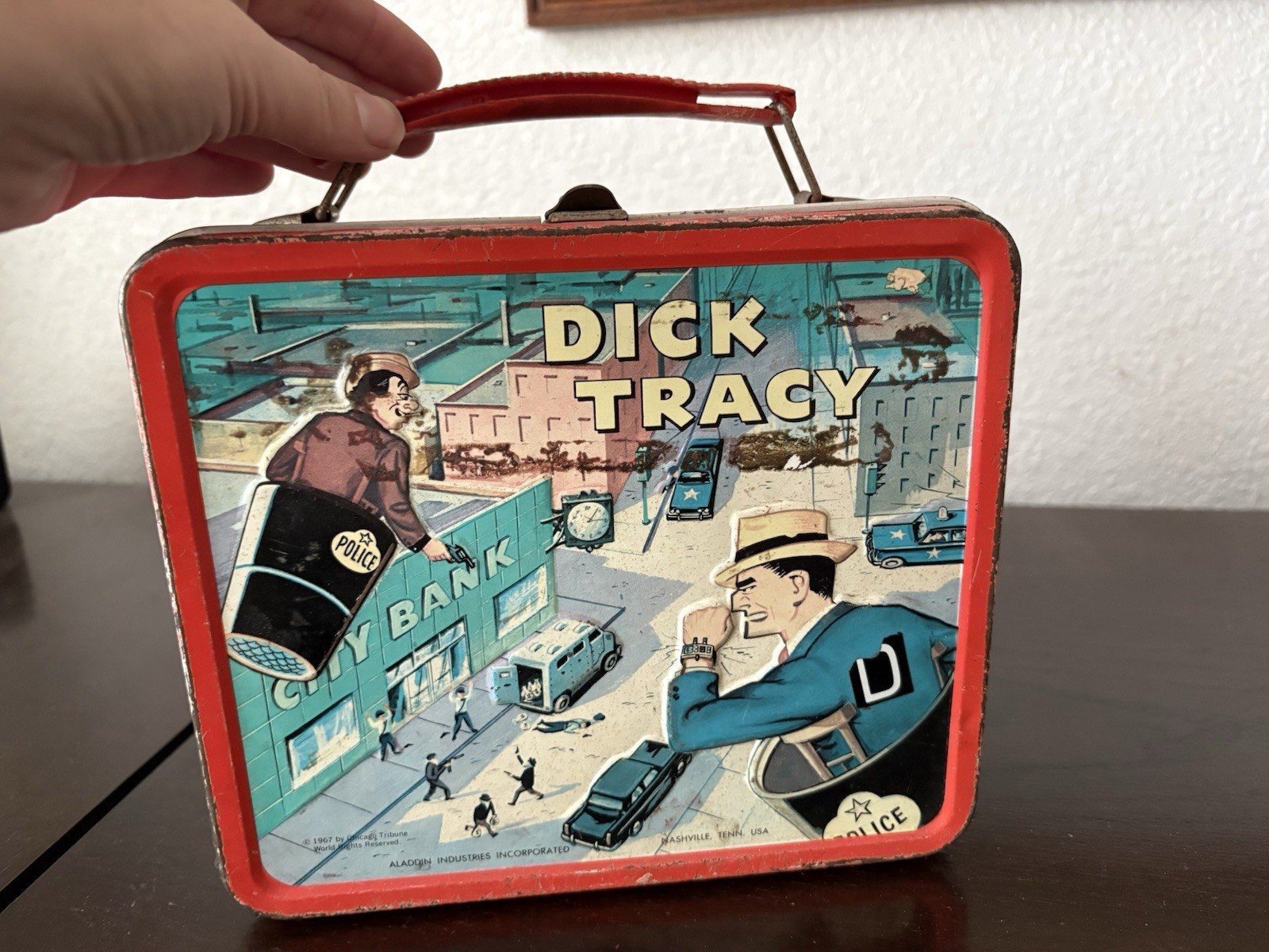 Vintage 1967 Dick Tracy Metal Lunch Box with Thermos