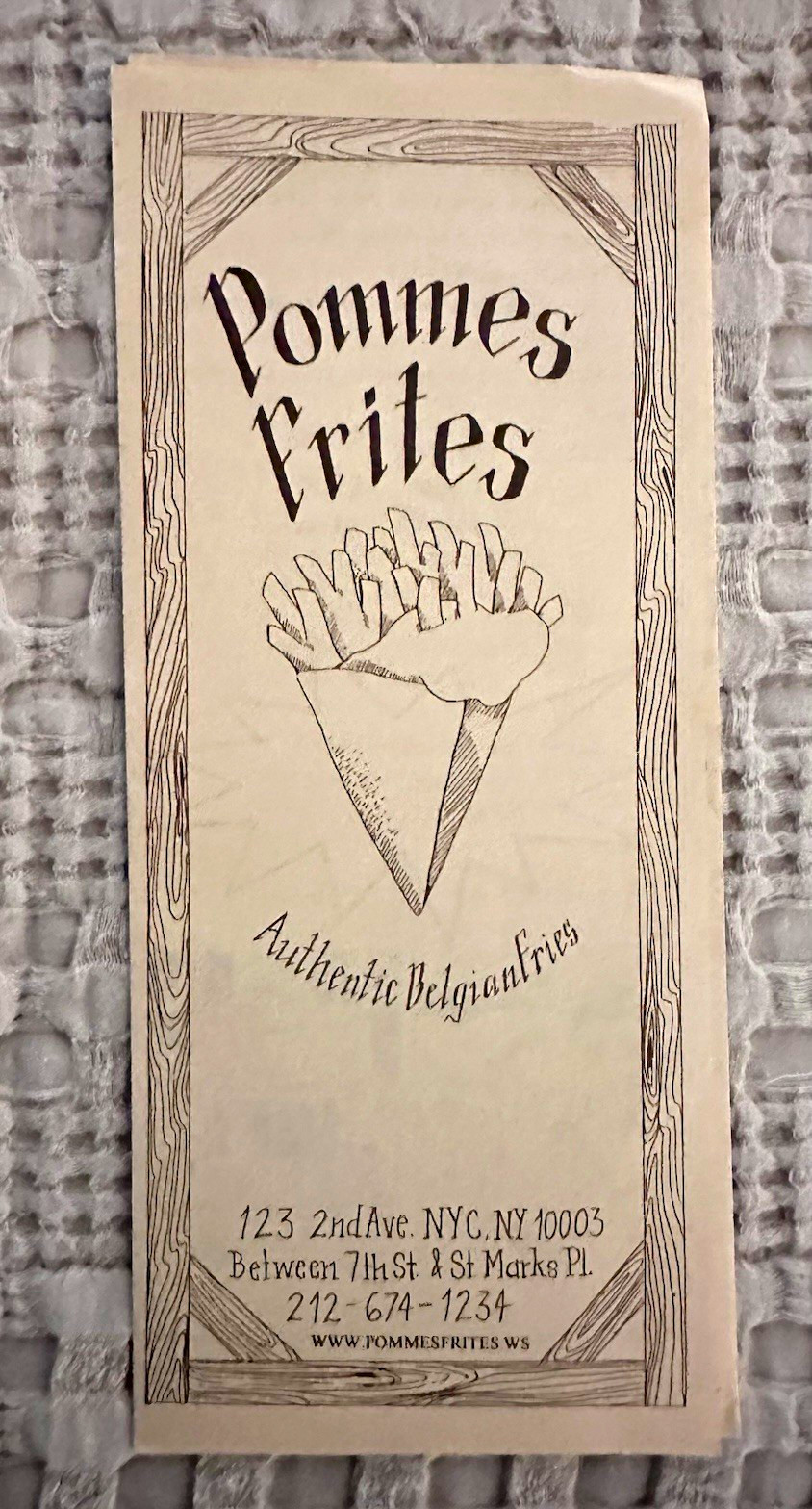 Vintage Pommes Frites Menu Brochure NYC East Village 2nd Ave Historic Location