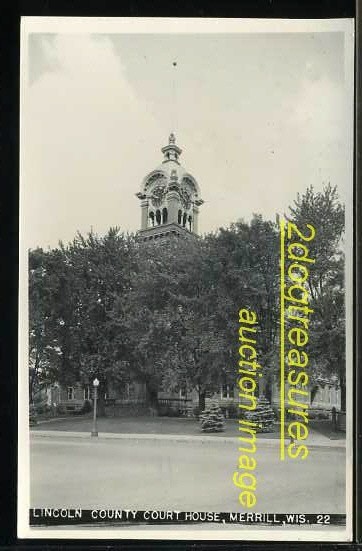 RPPC LINCOLN COUNTY COURTHOUSE MERRILL WI BOG CLOCK OLD Wisconsin