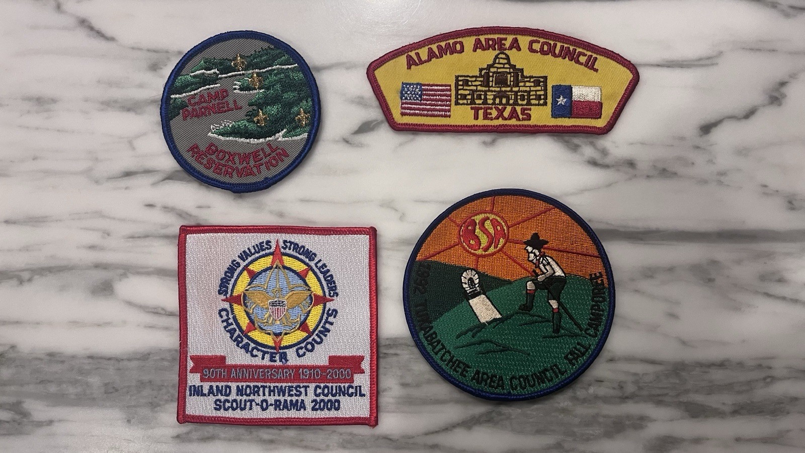 Vintage BSA Boy Scout Patch Lot – 4 Assorted Council, Camp & Event Patches