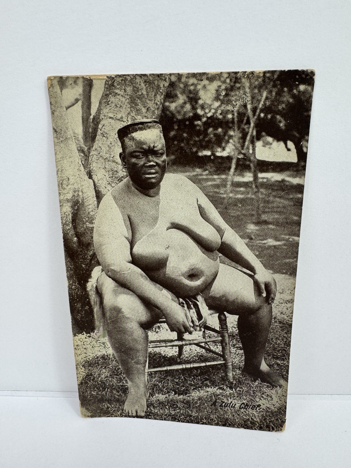 Zulu Chief—Obese Man—Antique South Africa PC Fat Village Ethnic Type 1910s