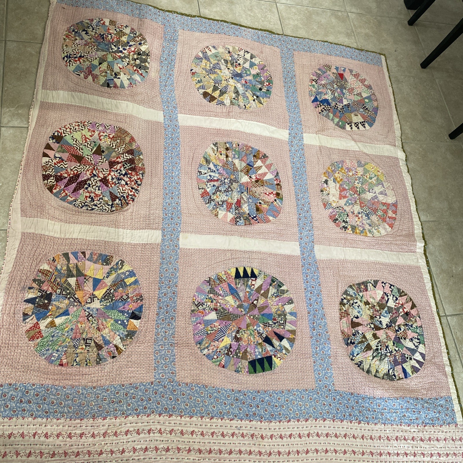 Antique/ Vintage Dresden Hand Stitch Large Quilt 67