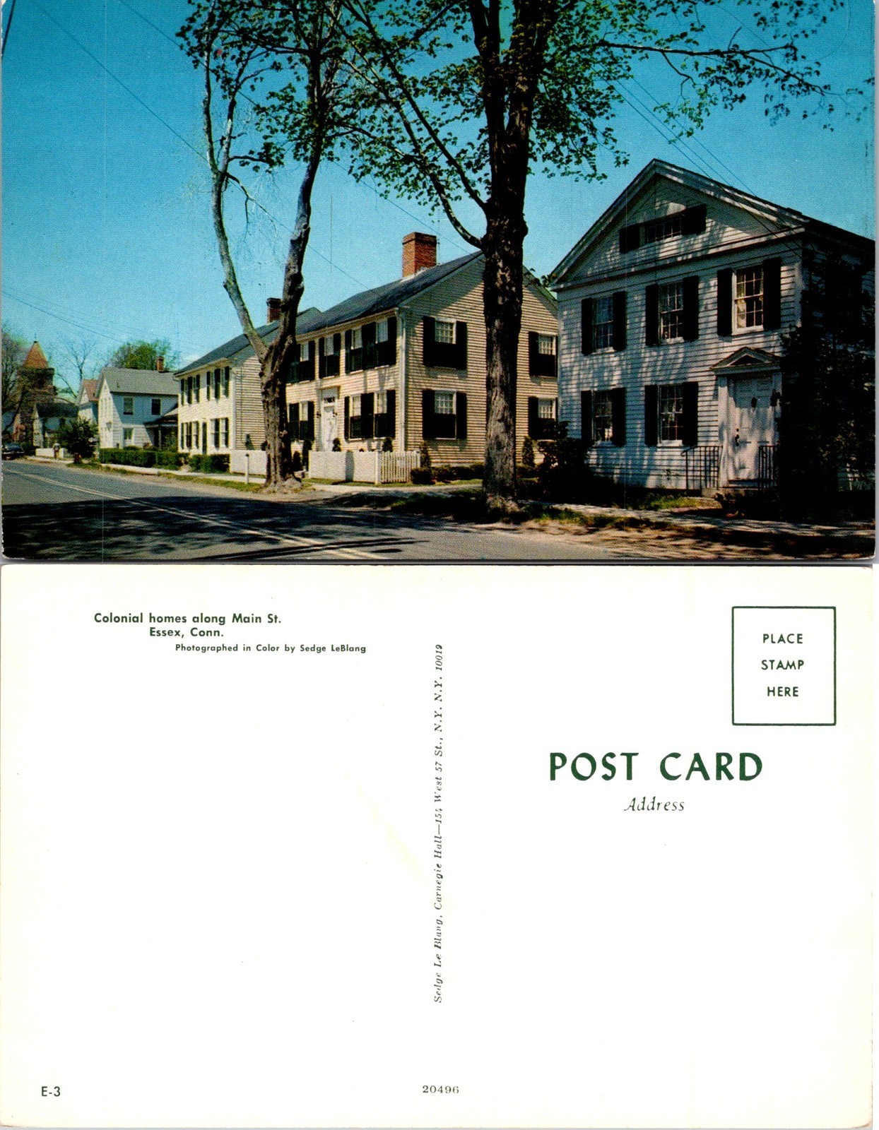 Essex CT Colonial Homes Along Main St., Photo By Sedge LeBlang Postcard 71598