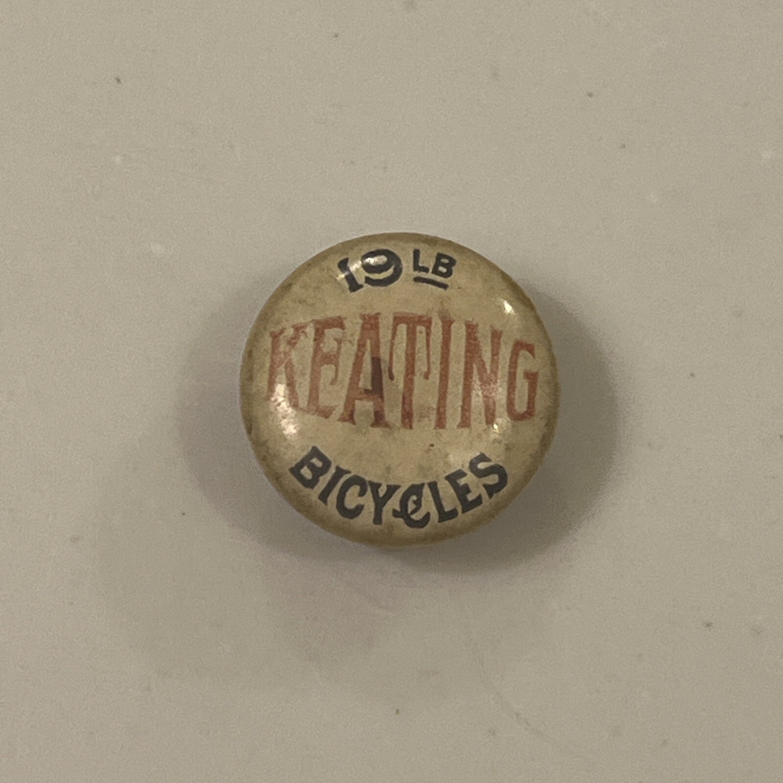 1890s 19LB Keating Bicycles Keating Wheel Company Stud Back Celluloid Button