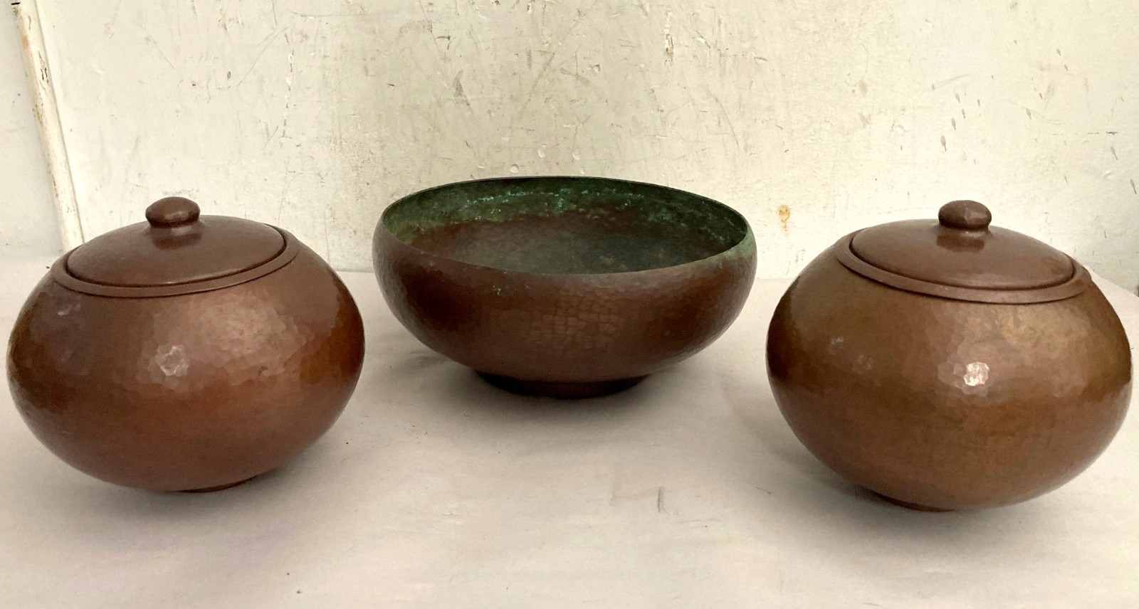 Vintage Hand Hammered Copper 3 Piece Set in the Arts & Crafts Style
