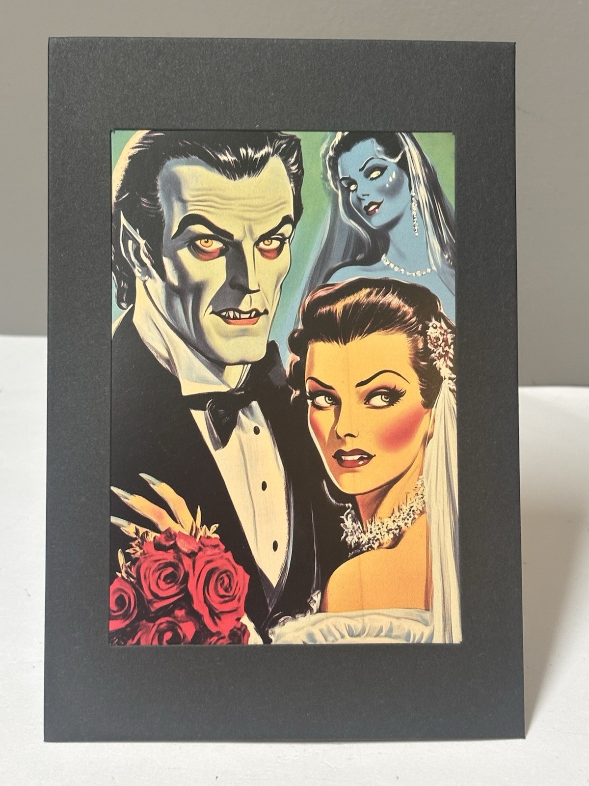 Halloween Vampire Bride Groom Print Vintage Style Gothic Black Cardboard Frame