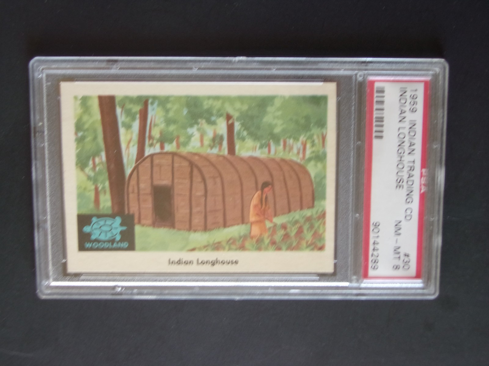 1959 Indian Trading Card, Indian Longhouse, Card# 30, PSA-8