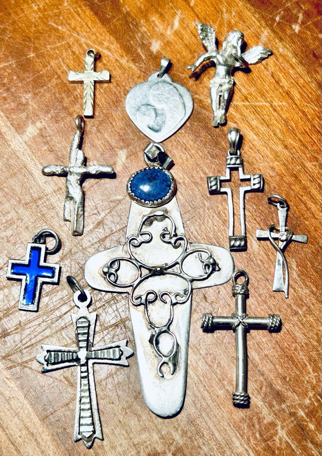 Vintage Sterling Silver Crosses And Religious Pendants Charms Lot Of 10 23.87 Gr