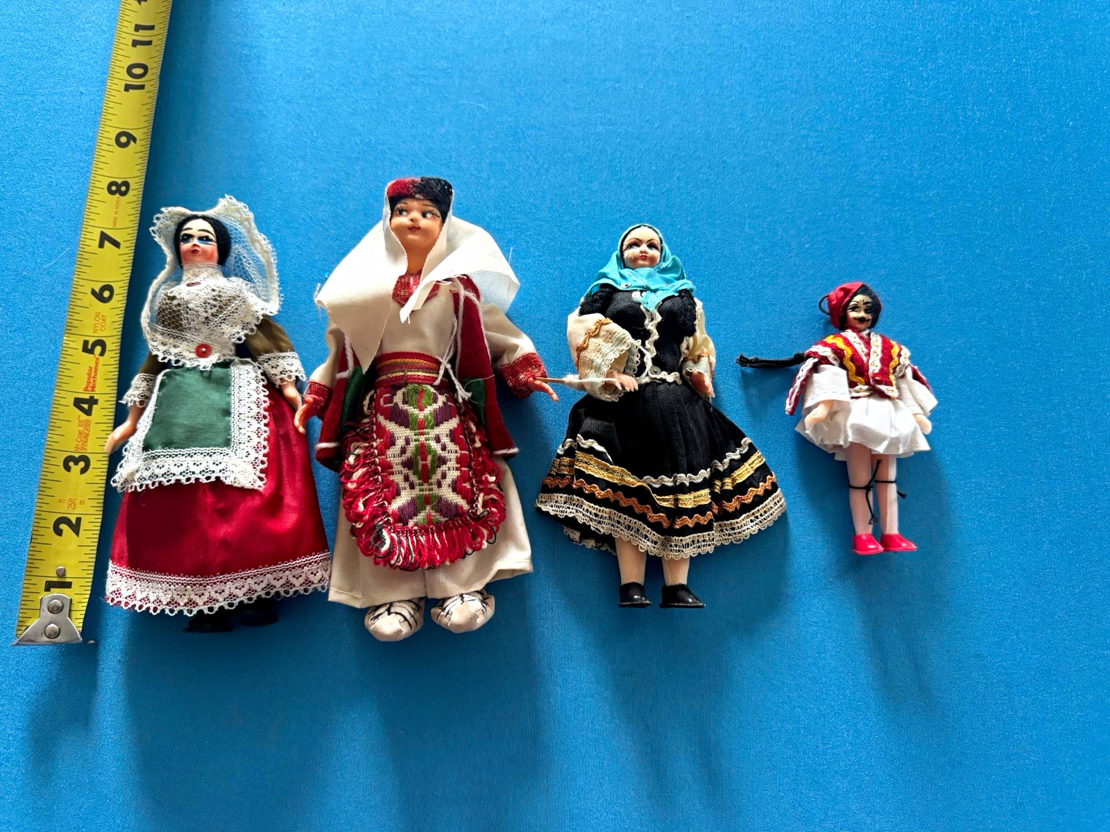 Vintage Souvenir Folk Dolls Lot 4 Italian Greek Croatian Mid Century Costume 60s