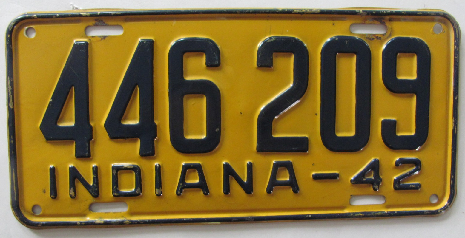 1942 Indiana car license plate all ORIGINAL