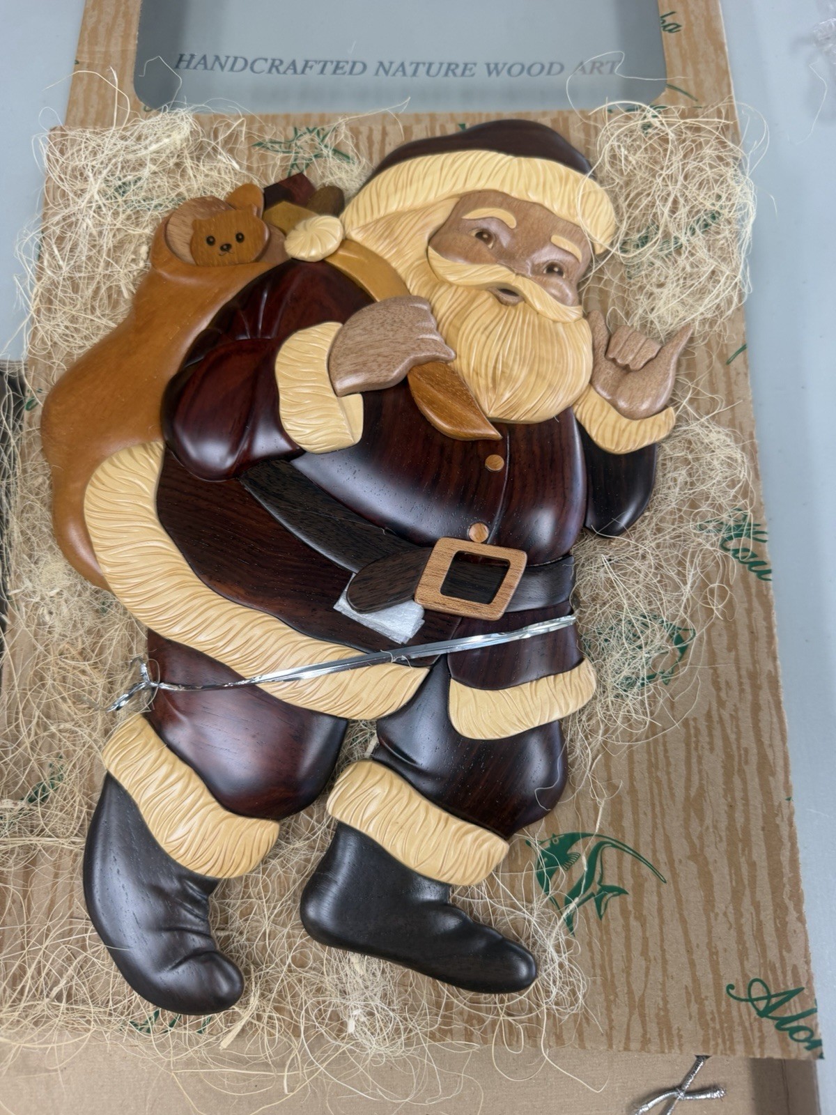 Vtg Hawaii Island Wood Santa Claus Wall Art Handcrafted Wood Art 90’s Christmas
