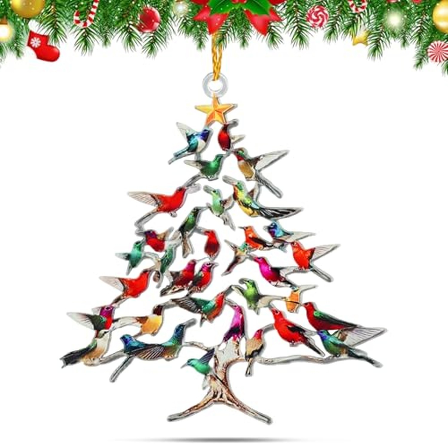 Hummingbird Christmas Ornament, Colorful Hummingbird Tree Home Decor