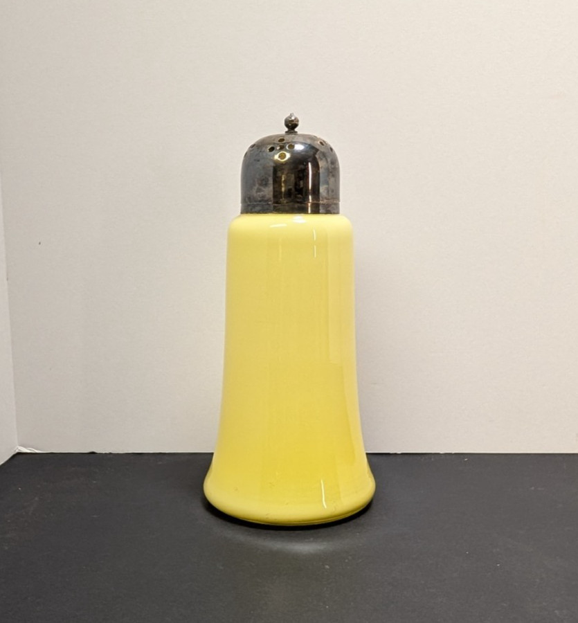 Antique Victorian Yellow Cased Glass Sterling Silver Lid Sugar Shaker Uranium