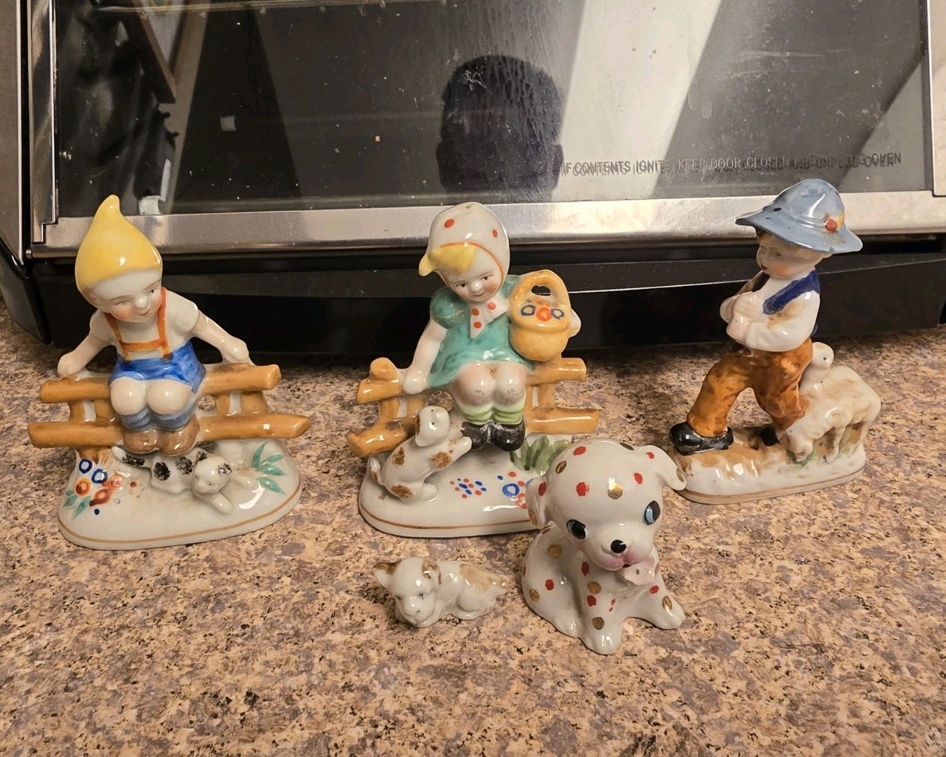 Vintage Japan Porcelain Figurine Lot Children Animals Puppy Lamb Hand Painted