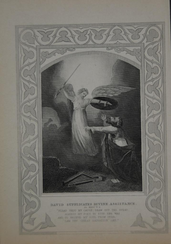Antique Religious Art David Supplicates Divine Assistance  1860 Christian