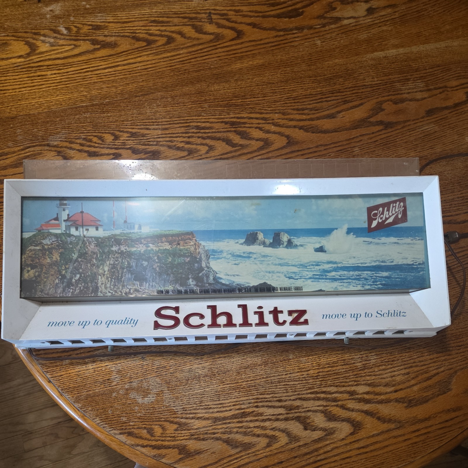 Vintage 1958 Schlitz Beer Lighted Sign, lighthouse 