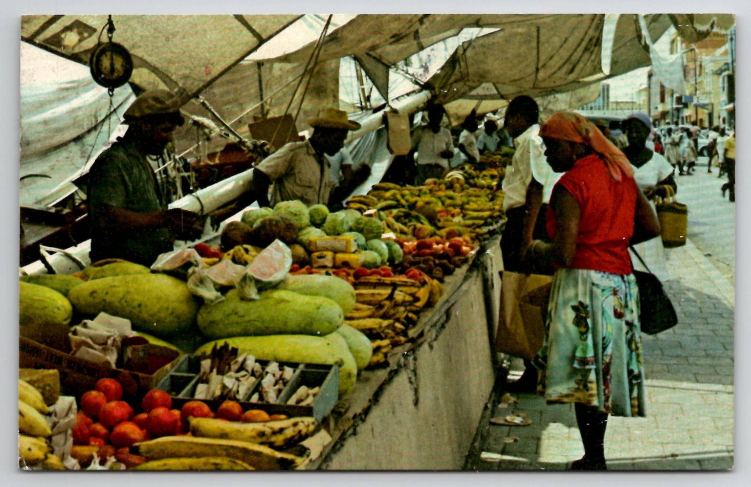 Vintage Curaçao Schooner Market Postcard - Willemstad Dutch Caribbean 1960s