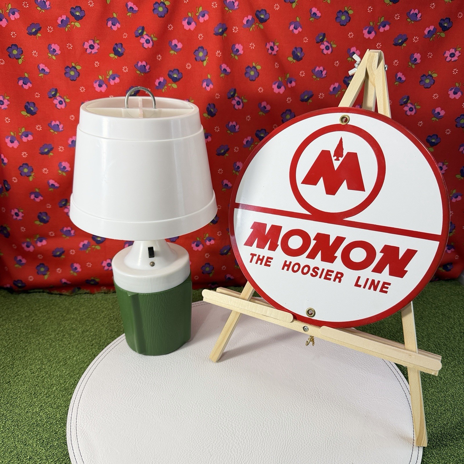 VINTAGE MONON HOOSIER LINE PORCELAIN SIGN GAS OIL FREIGHT TRAIN RAILWAY SYSTEM
