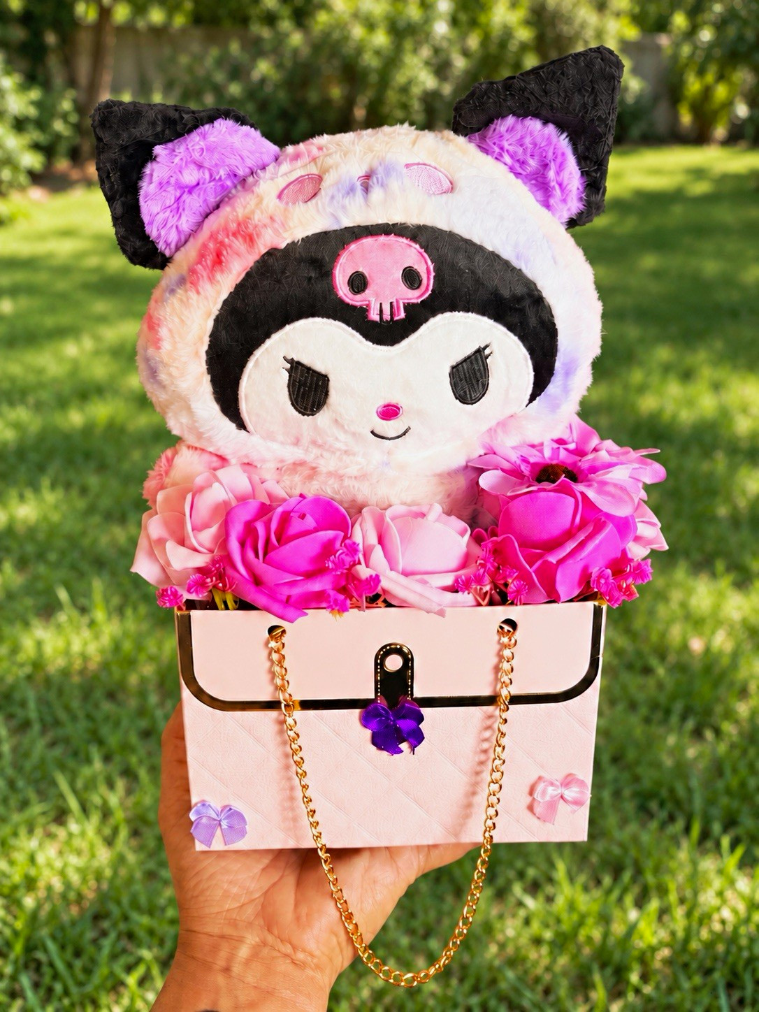 Sanrio Kuromi Plush Bouquet Floral Arrangement Purse-Style Gift Box Chain