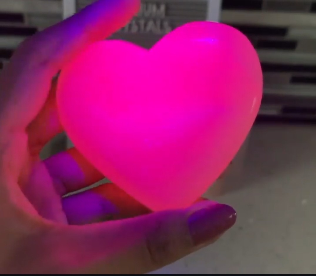 Pink Mangano Calcite Heart UV Reactive Glow Fluorescent AAA Healing Crystal 