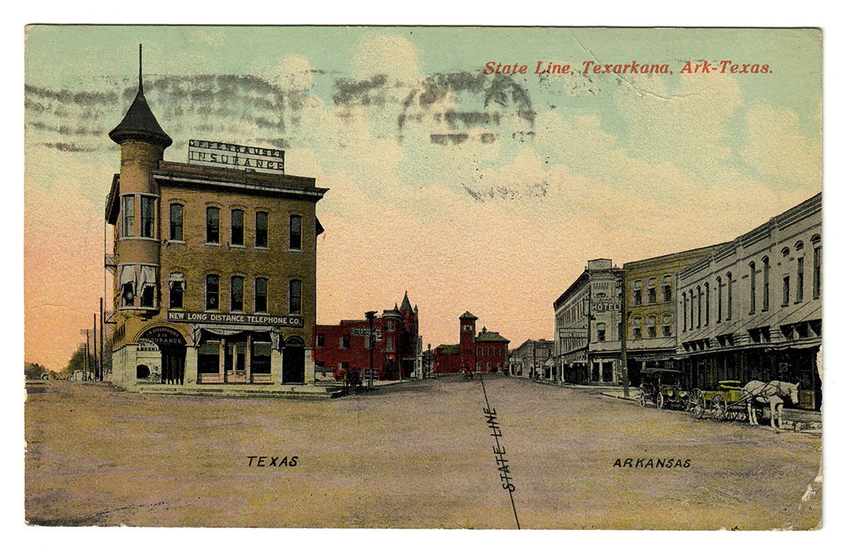 1914 Postcard Texas Arkansas State Line Texarkana Ark-Tex