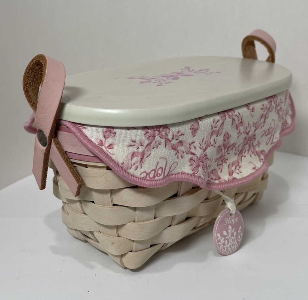 2005 Horizon Of Hope Longaberger Basket Lid Liner Protector Charm Leather Ribbon