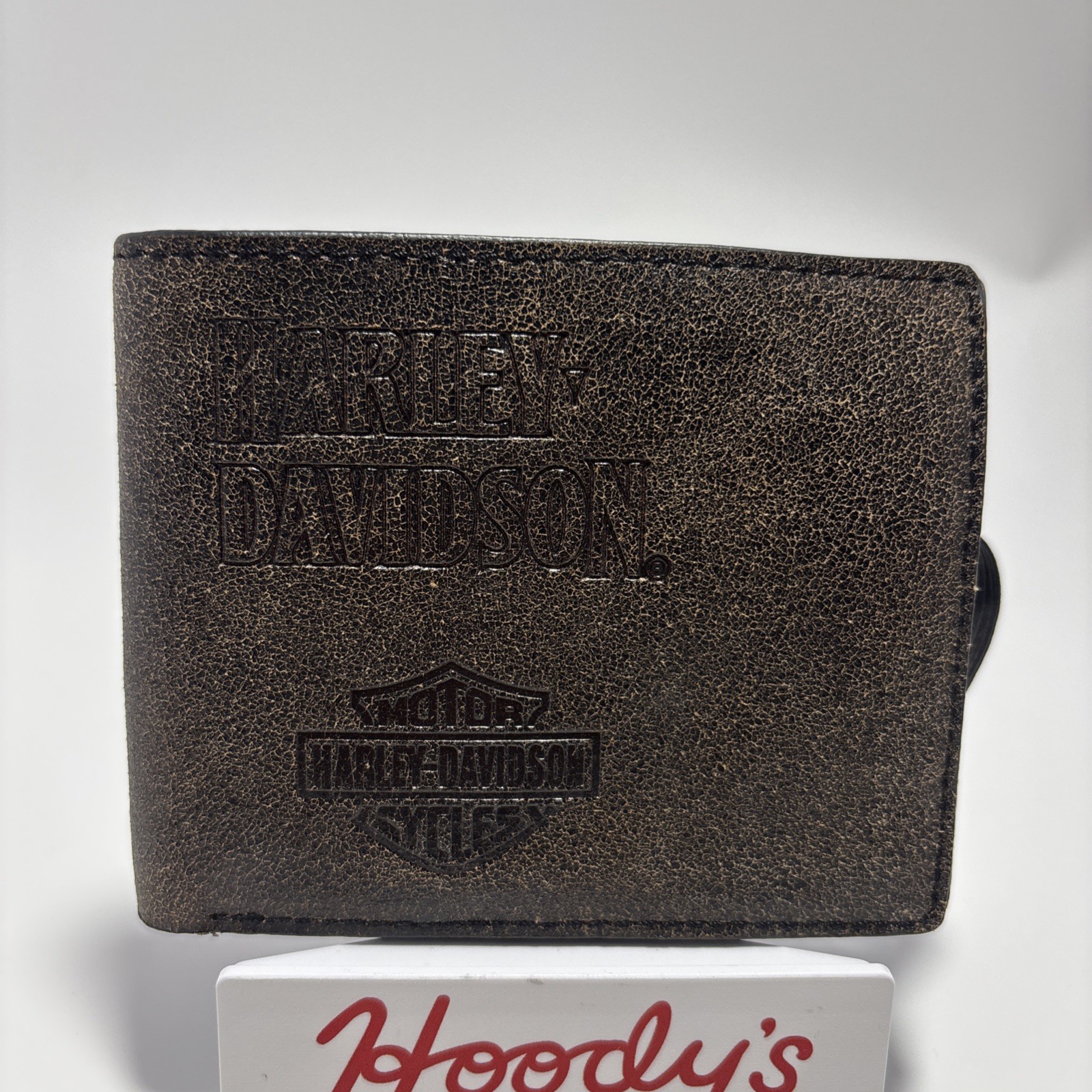 Harley Davidson Men's Embossed Bar & Shield Logo Leather Bi- Fold Wallet Brown