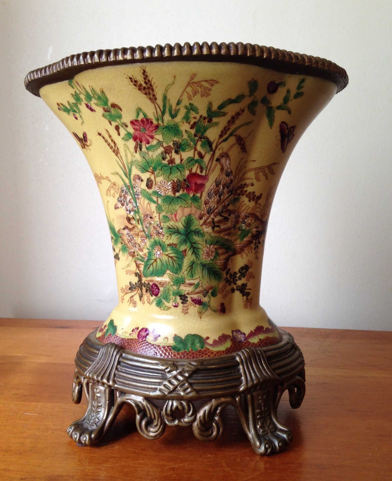 Vintage Chinese Ceramic & Bronze Planter/Vase, 1950s