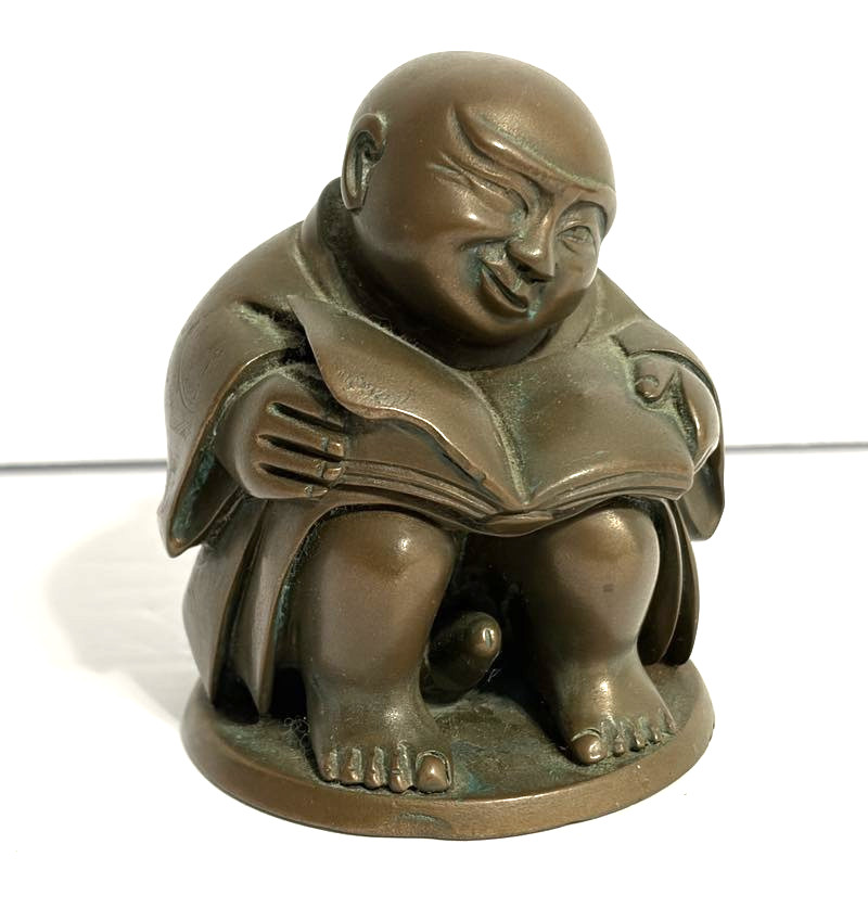 Vintage Solid Bronze Japanese Shunga Erotic Art Naughty Lewd Monk Figurine
