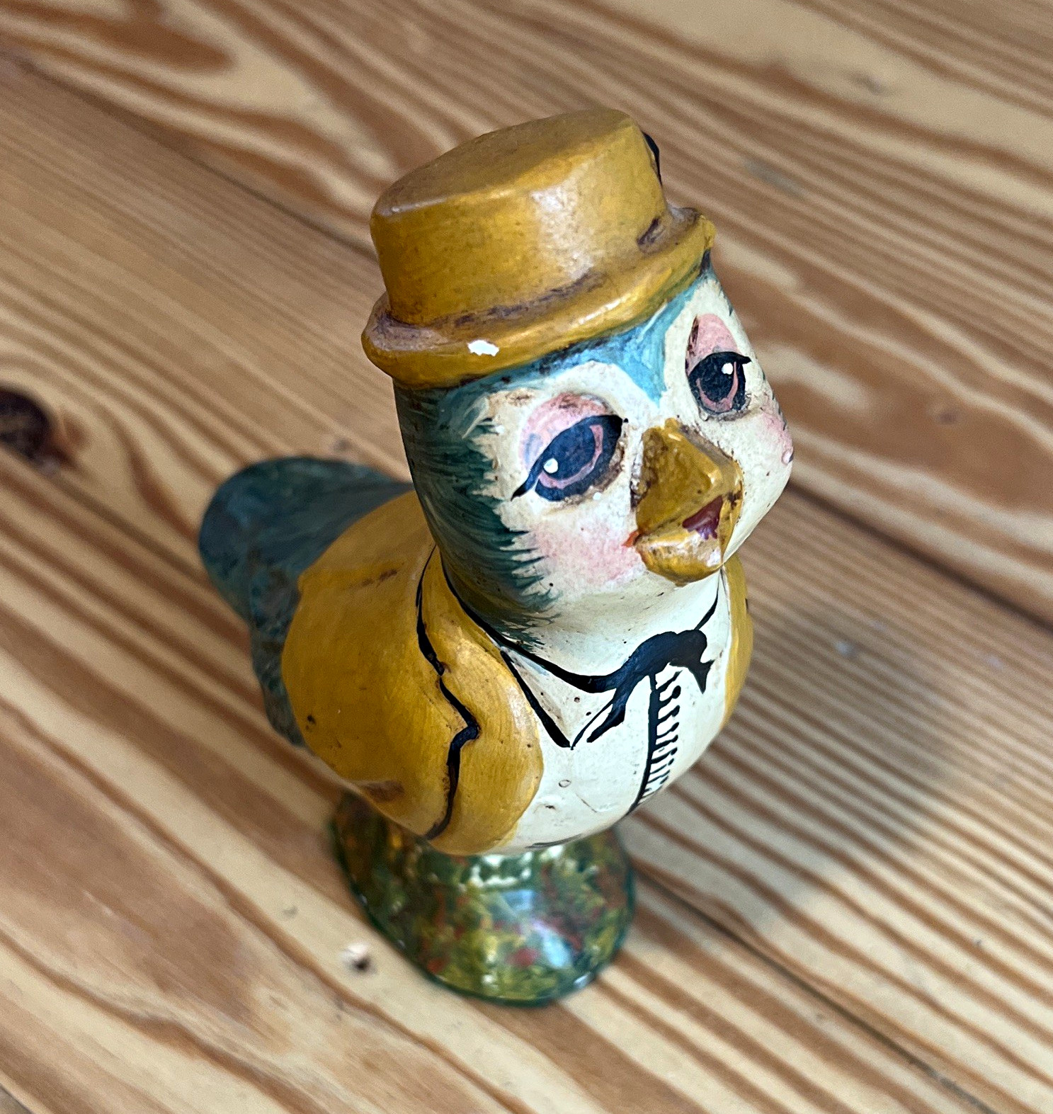 Vtg Chalkware Easter Chick Figurine Dapper Suit Top Hat Hand Painted Signed DMB
