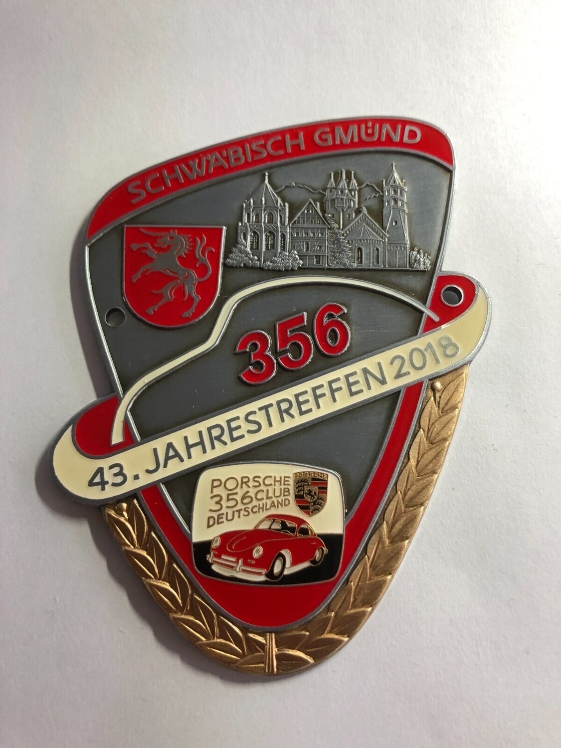Vintage Porsche 356 Club Germany 2018 Schwabisch Gmund Enamel Car Grille Badge