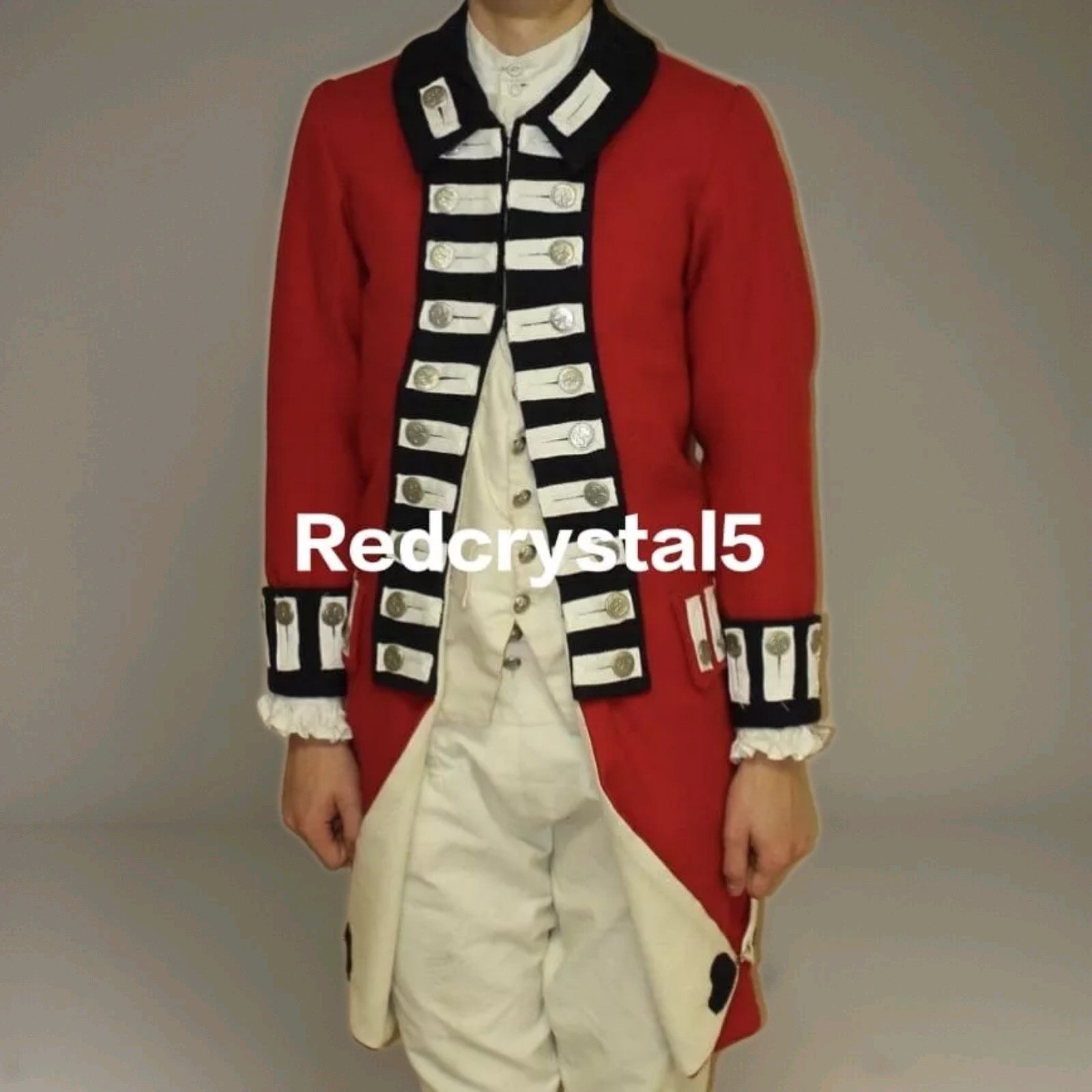 New Red British 1770s Military With Black Lapel Wool Men's Jacket Fast Shipping