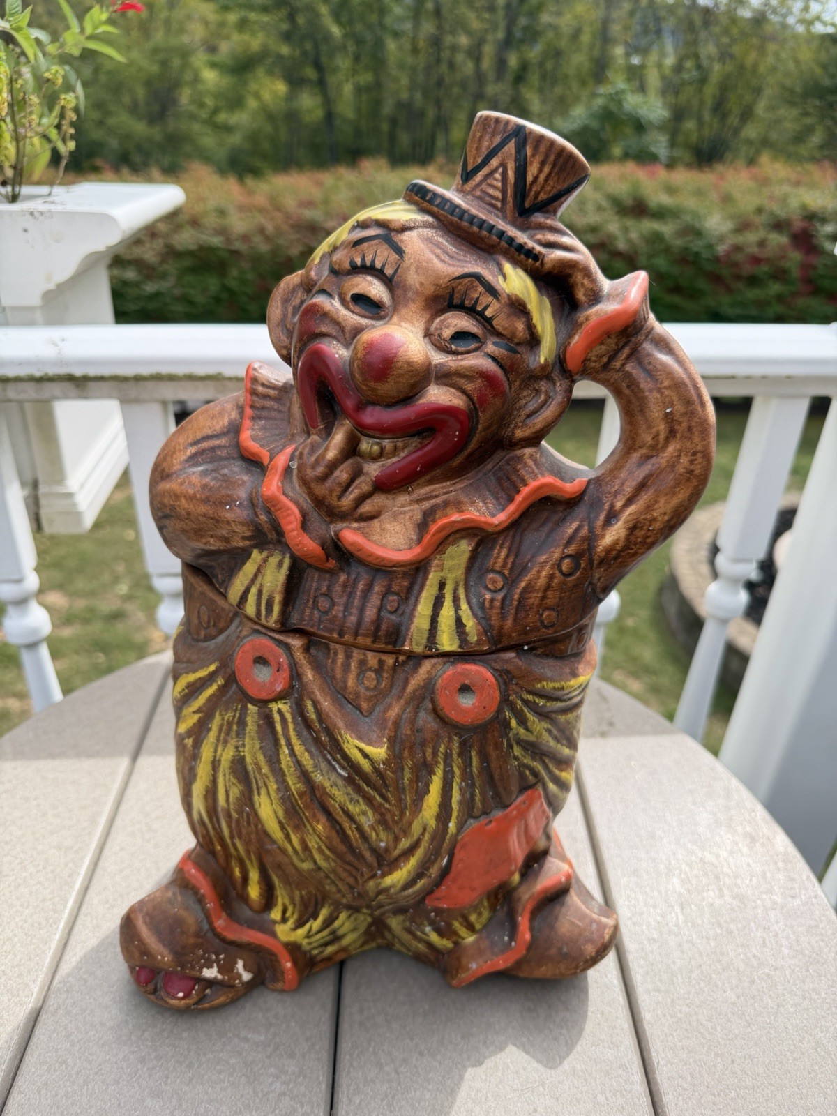 Vintage mid century Happy Hobo California Originals clown ceramic cookie jar