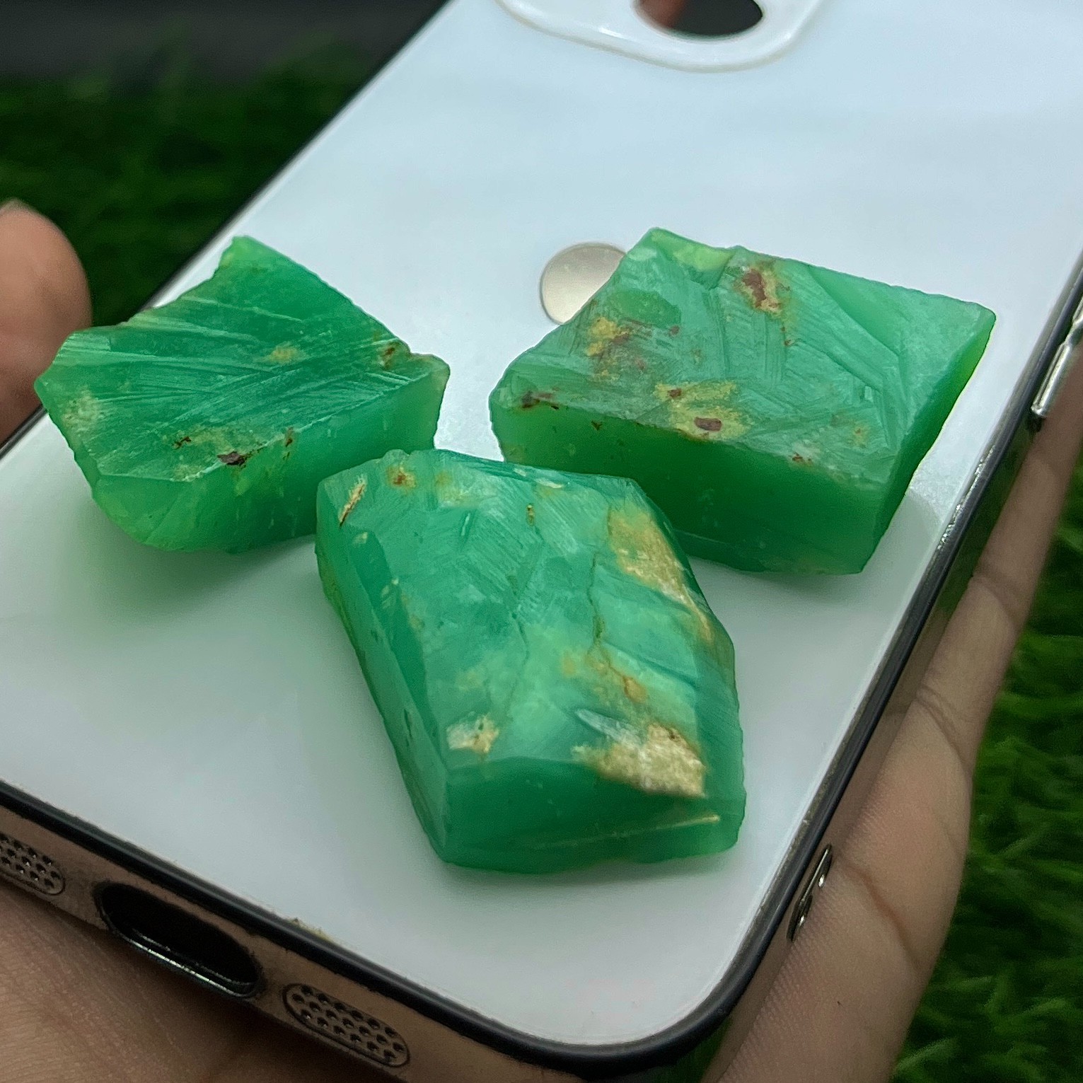 295 Cts Natural Big Green Chrysoprase Rough Specimen– 3 Pcs – Big Raw Gemstone,