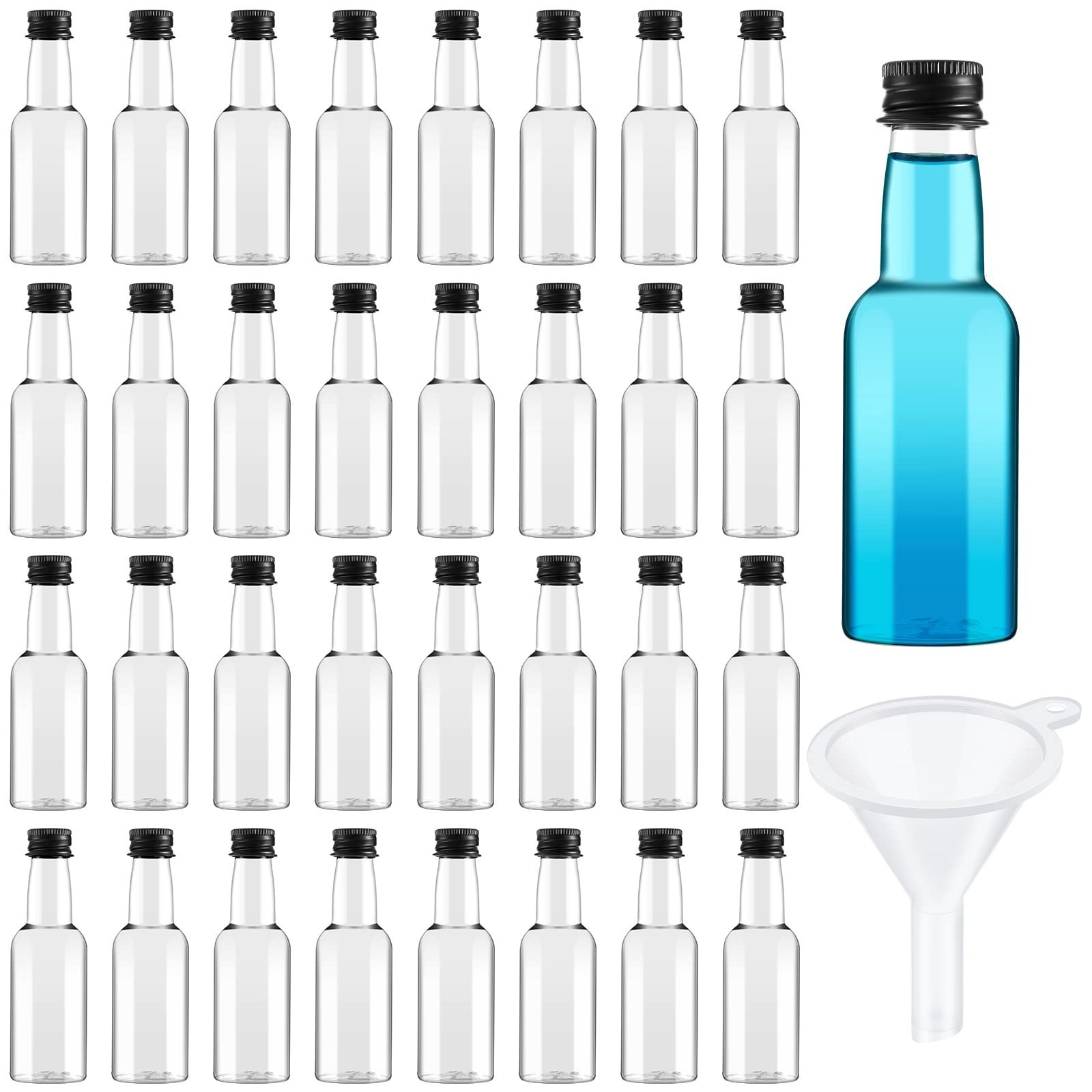 Tessco for you 100 Pcs Mini Liquor Bottles with Black Cap, Small Empty Shot B...