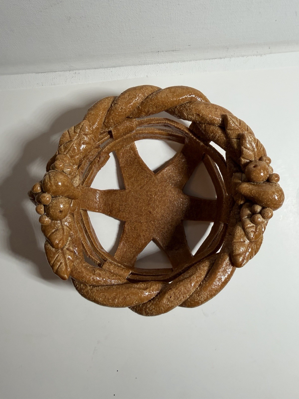 Vintage Unique Handcrafted Braided Real Bread Dough Basket Bowl 5”x2”Signed