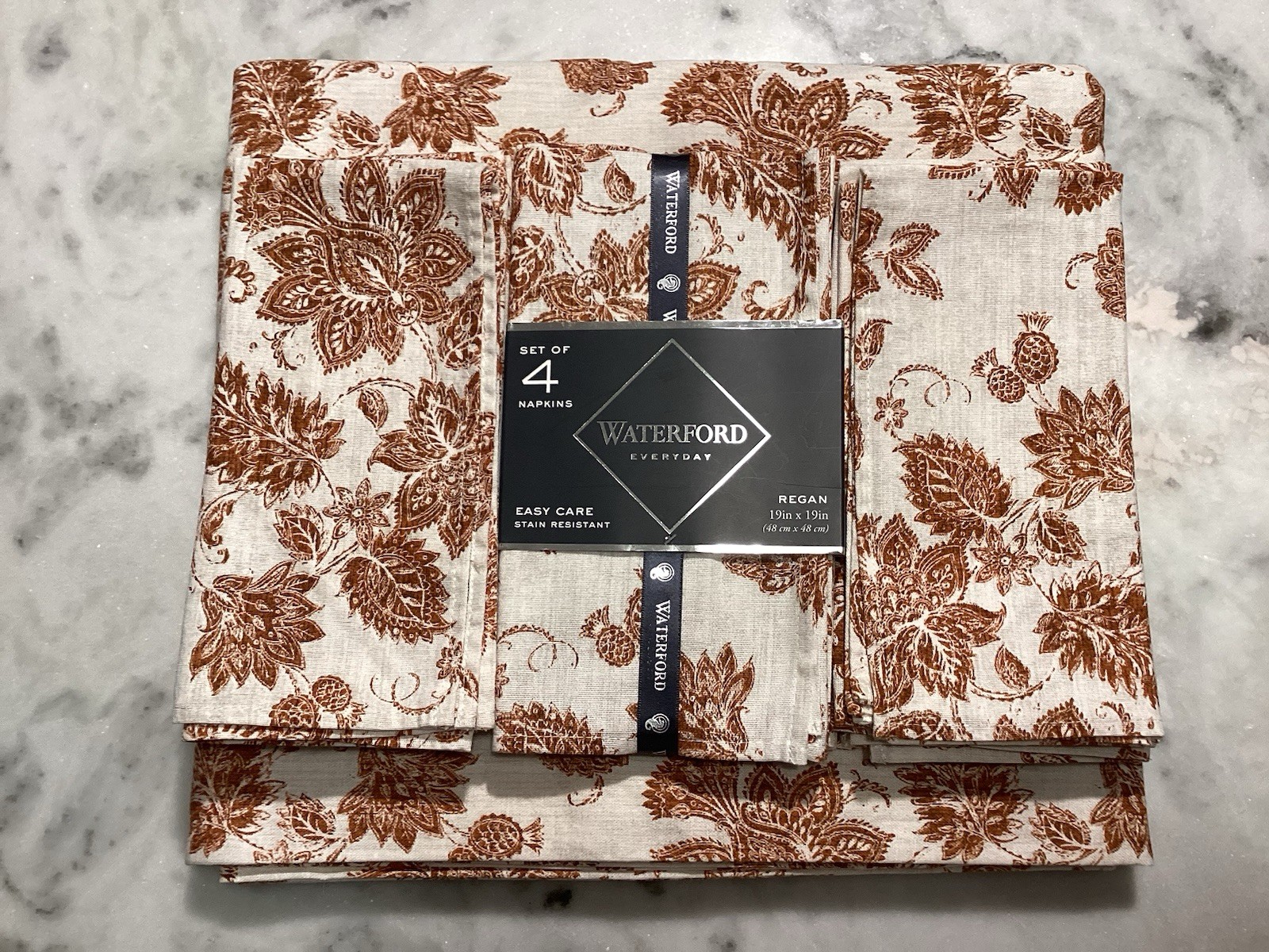 Fall Waterford Regan Tablecloth & 12pc Napkin Set Paisley Leaves Rust and Beige