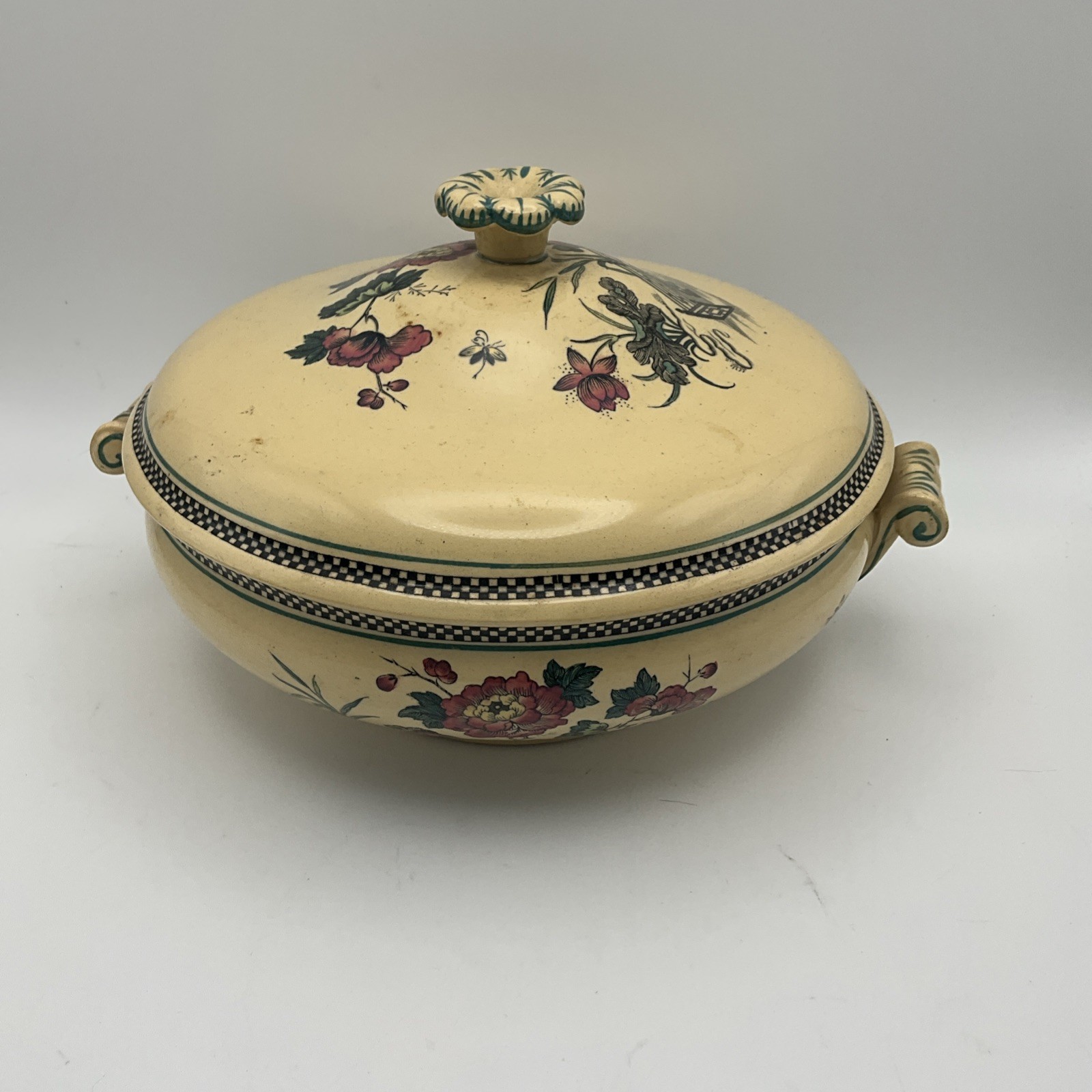 Antique Wedgwood Etruria Chinoiserie Yellow Floral Lidded Tureen Casserole