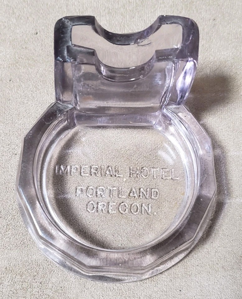 Vintage Antique Imperial Hotel Portland Oregon Glass Ashtray Matchbook Holder 