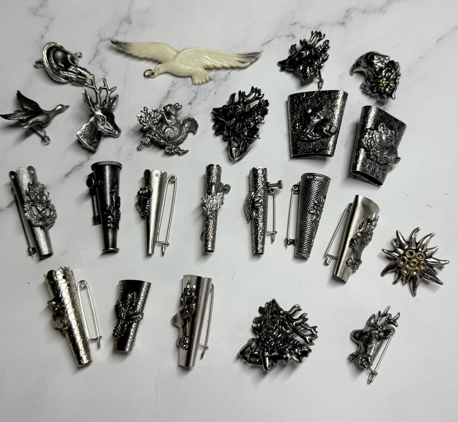 Lot of 23 Vintage German Alpine Trachten Jewelry Pins - Hunting Brooches Hat Cli