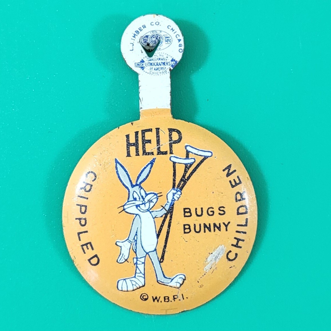 Vintage 1950\'s Bugs Bunny W/ Crutches Help Crippled Children Imber Button Rare