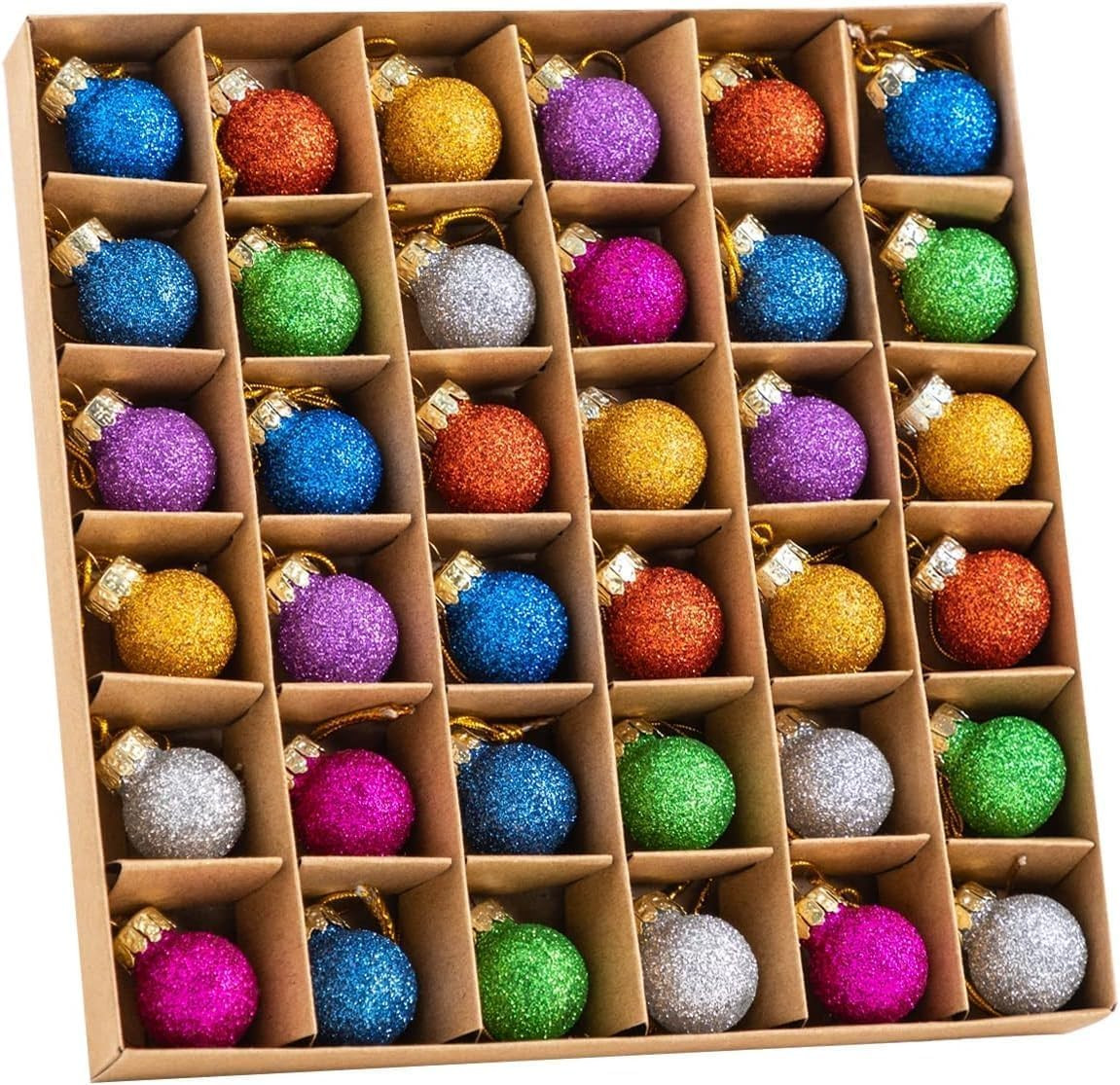 36 Pcs Christmas Mini Glitter Glass Balls Ornaments, 1 Inch Multicolor Xmas Hang 36 Pcs Christmas Mini Glitter Glass Balls Ornaments, 1 Inch Multicolor Xmas Hang