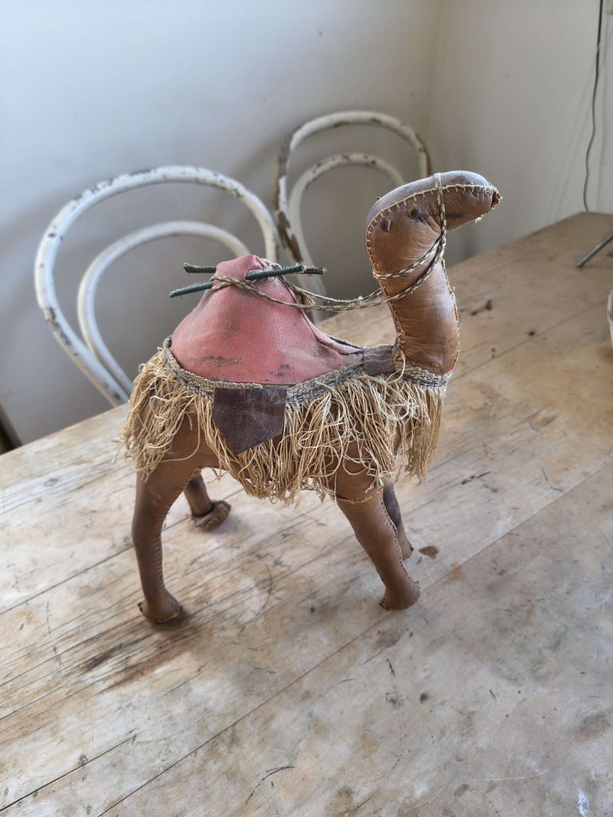 Vintage Hand-Stitched Leather Camel Sculpture Egyptian / North African Folk Art