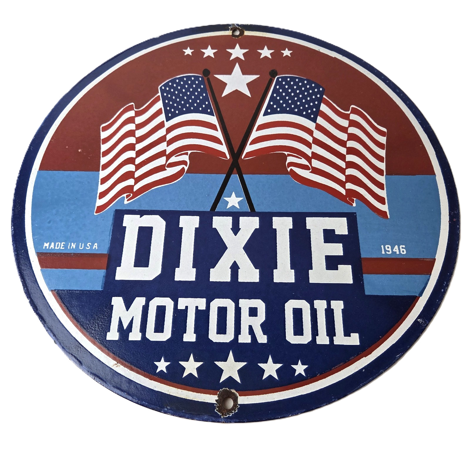 Vintage Dixie Motor Oil Sign - Service Gas Pump Porcelain American Flags Sign